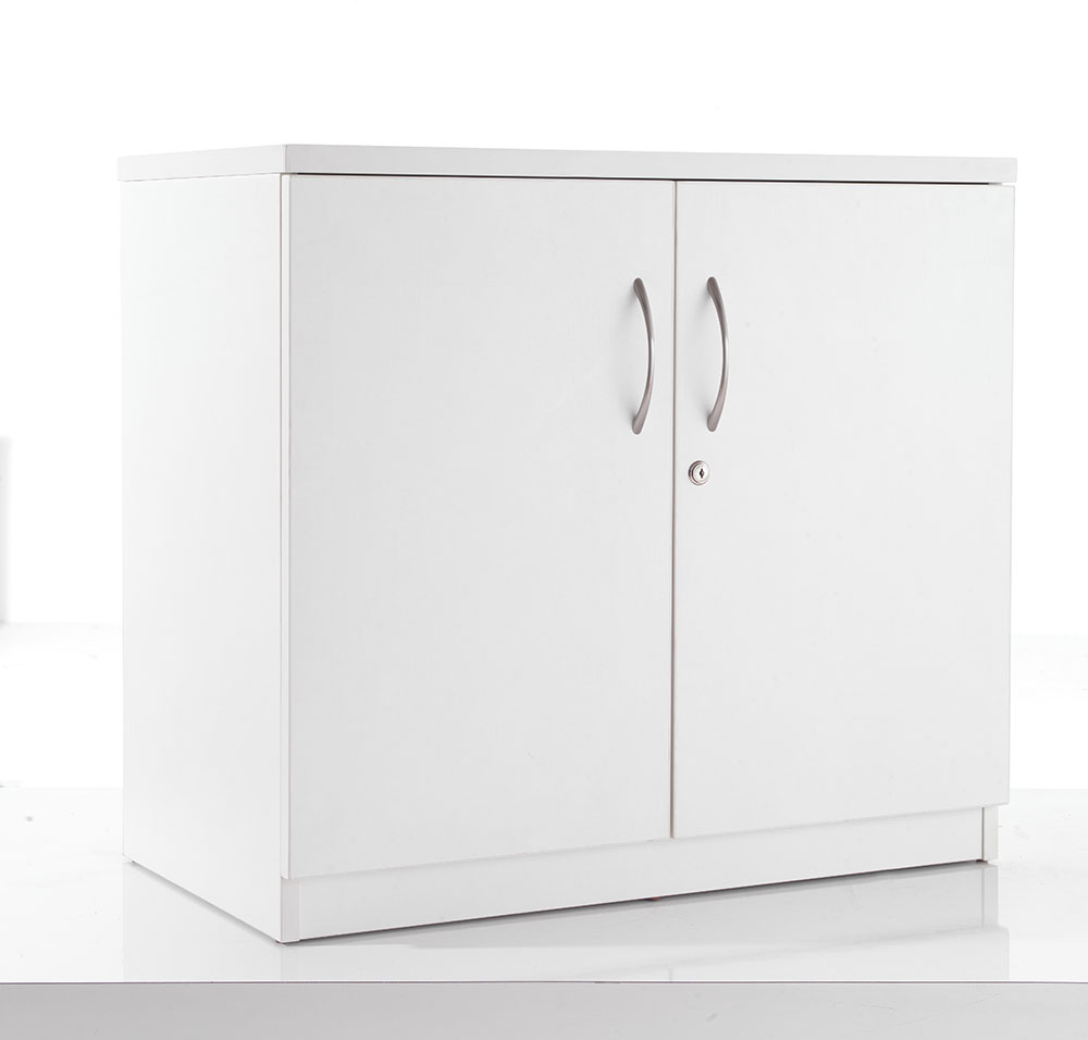 White low double door cupboard desk high 730h x 800 w x 450 d