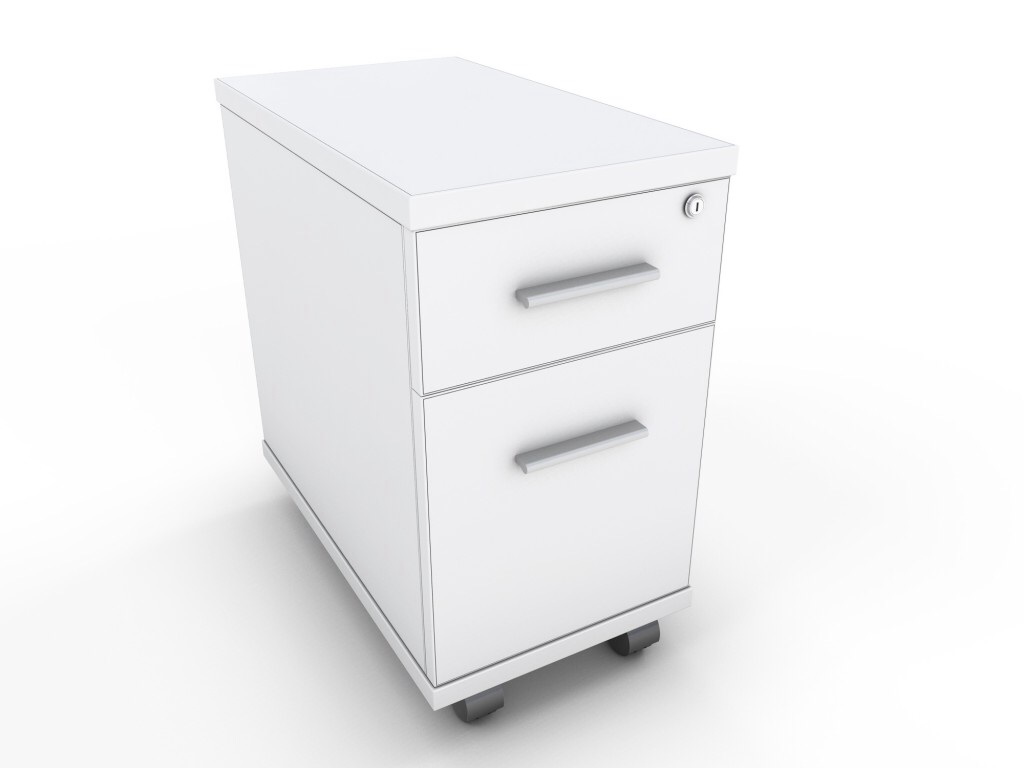 White two drawer narrow under desk pedestal