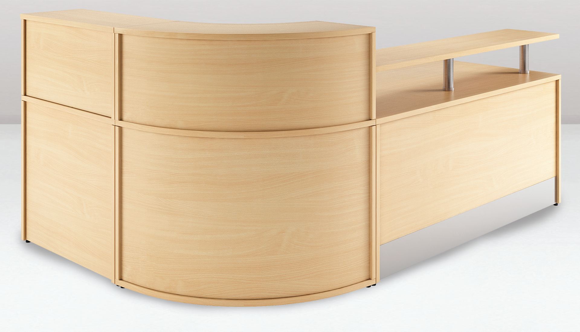 Curved Modular Reception Desk 2400 mm X 1800 mm beech , maple , oak or walnut