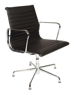 Designer Epsom Medium Back Ribbed Office Boardroom Chair in faux black leather 