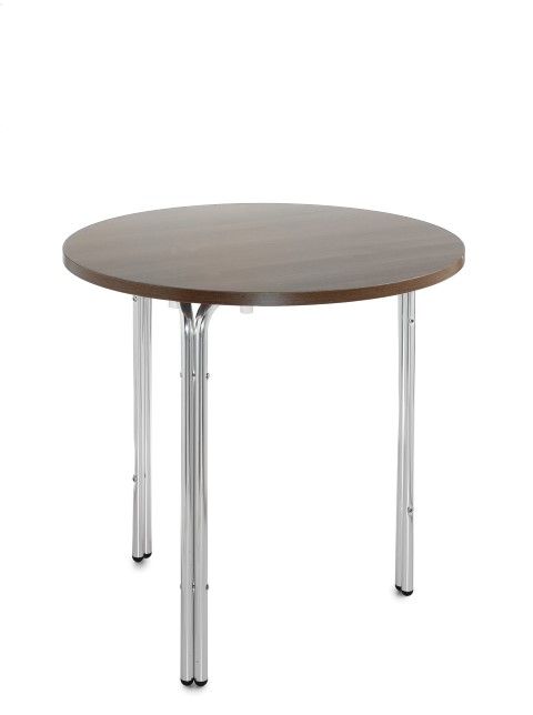 Nice aluminium stacking round walnut table D:60