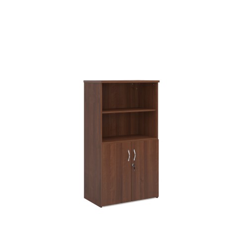 1440mm high combination unit with open top and wood doors in walnut