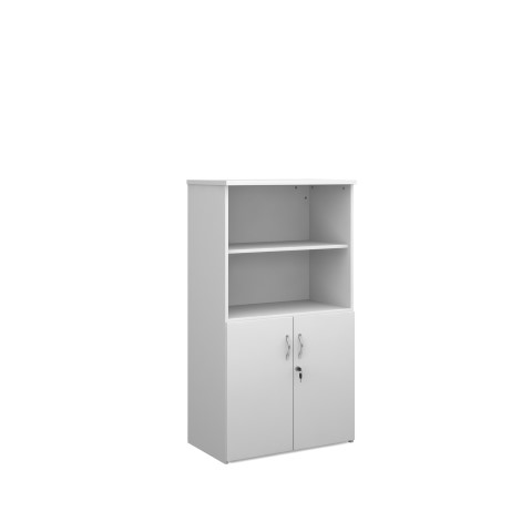 1440mm high combination unit with open top and wood doors in white