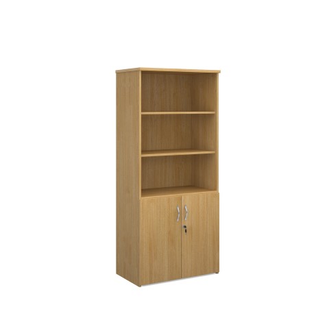 1790mm high combination unit with open top and wood doors in oak