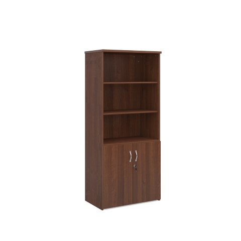 1790mm high combination unit with open top and wood doors in walnut