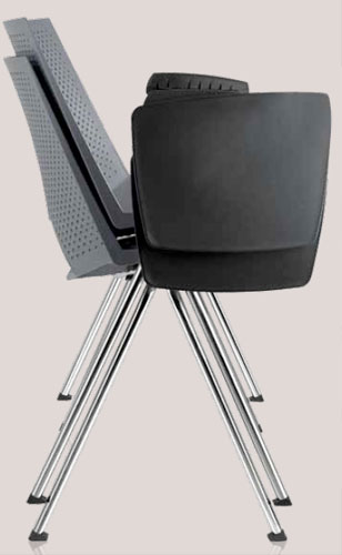 Style Grey shell polypropylene armchair with chrome A frame and right hand writing tablet.