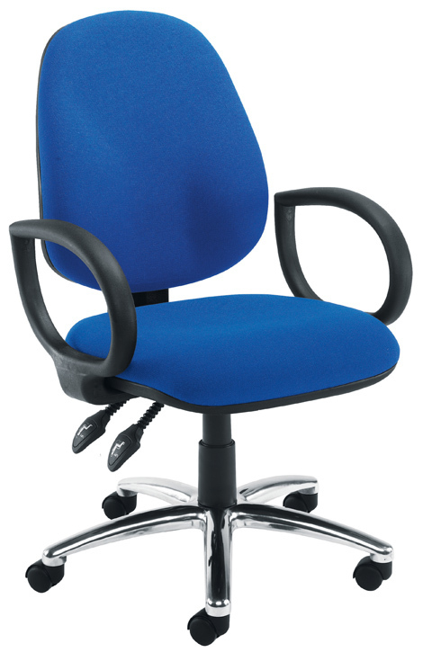 Concept High Back Operator Chair Royal Blue with hoop arms and chrome base